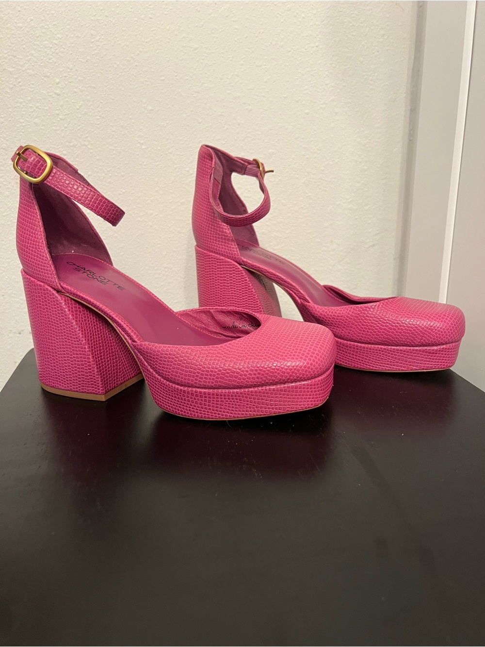 Charlotte Stone Fran Platform Heels in Flamingo Pink - Picture 3 of 5